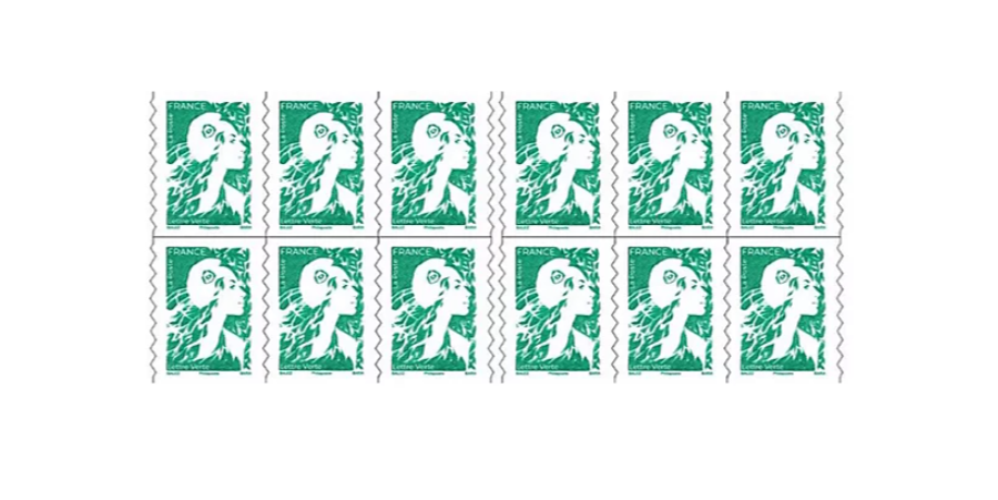 Carnet de 12 timbres postaux lettre verte