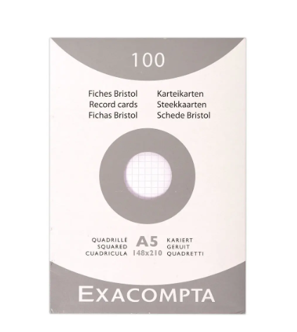100 fiches bristol 5x5 blanches 14.8x21cm 210g