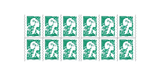 Carnet de 12 timbres postaux lettre verte