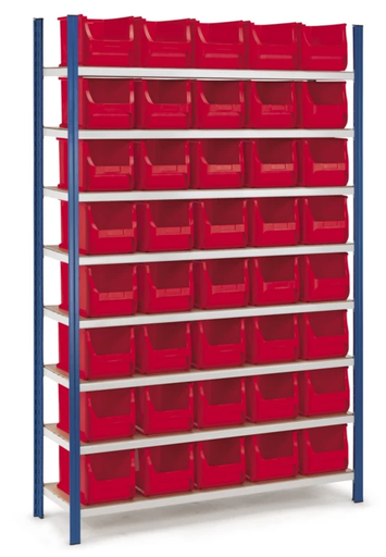 Pack de rayonnage avec bacs à bec plastique